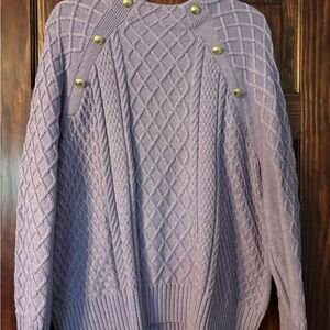 Talbots Purple Cable Knit Sweater with Gold Accents